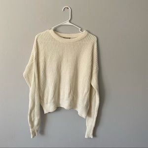 Cream Urban Outfitters Cable Knit Cropped Sweater